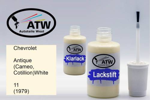 Chevrolet, Antique (Cameo, Cotillion)White, 11 (1979): 20ml Lackstift + 20ml Klarlack - Set, von ATW Autoteile West.